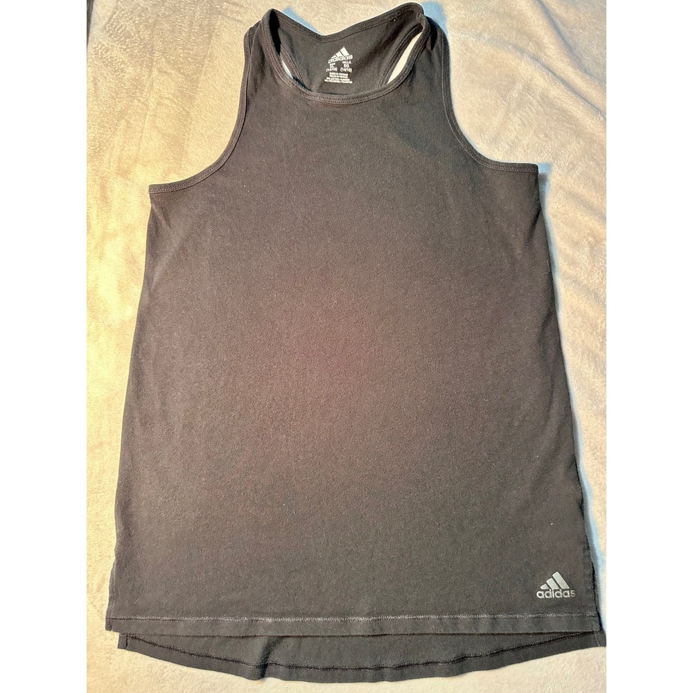 Adidas Girls L/XL 14/16 Black Racerback Tank Top AA4559 High Neck Athletic Shirt